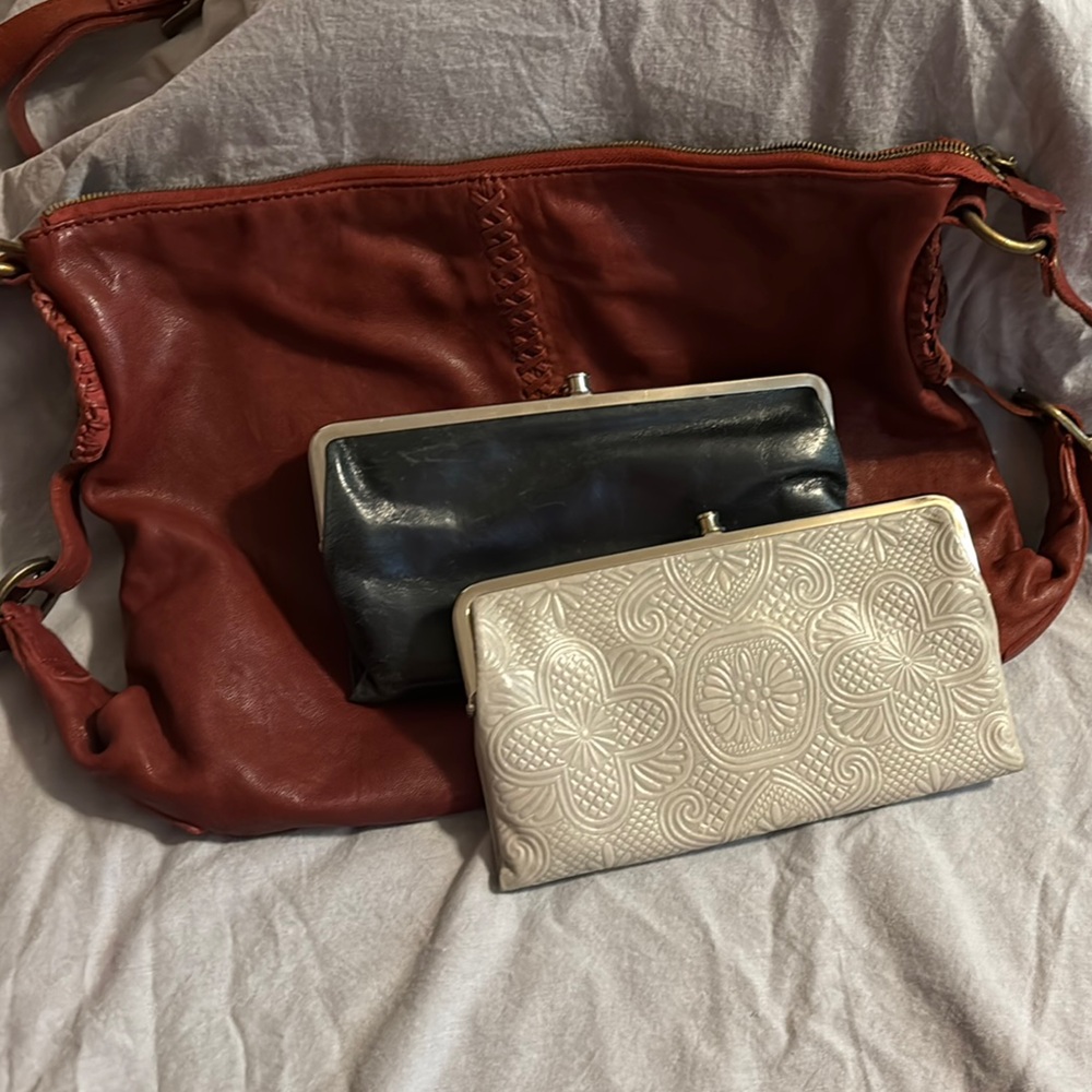 Hobo leather crossbody and two wallets